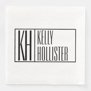Modern Black & White Initials & Name Logo Napkin