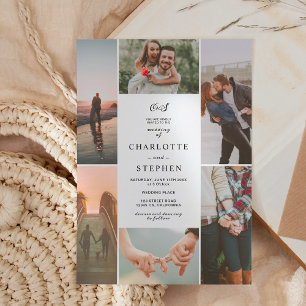 Modern black white initials photo grid wedding invitation