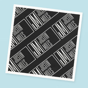 Modern Black & White Initials with Name Monogram Napkin