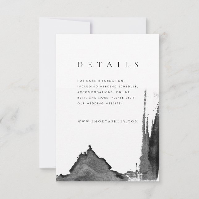 Modern Black + White Ink Wedding Detail Enclosure  Invitation (Front)