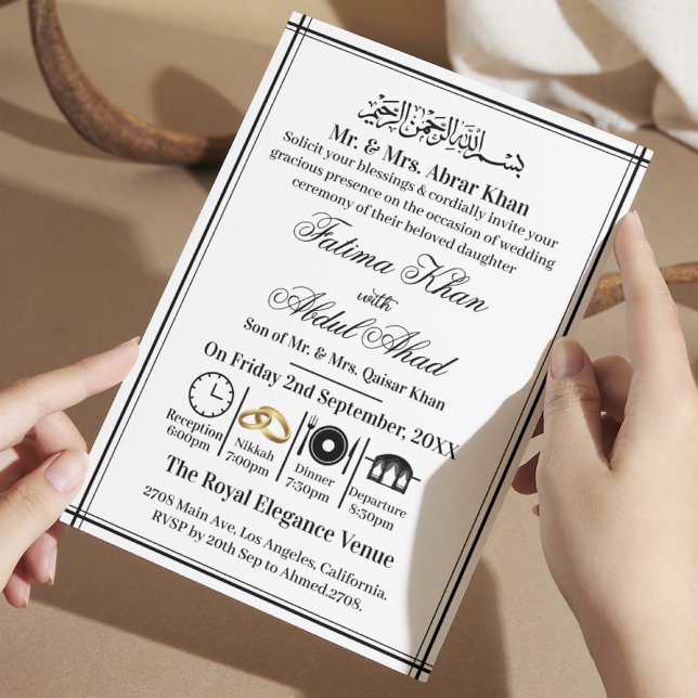 Modern Black White Islamic Nikah Muslim Wedding  Invitation (Creator Uploaded)