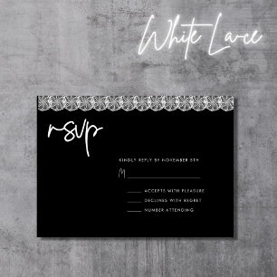 Modern Black & White Lace Wedding RSVP Card