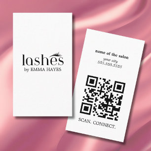 Modern Black White Lash Artist QR Code Vertical Business Card