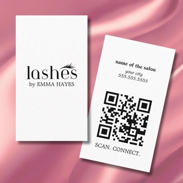 Modern Black White Lash Artist QR Code Vertical Business Card (Creator Uploaded)