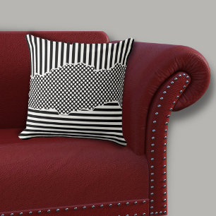 Modern Black & White Layered Stripes Dots Cushion