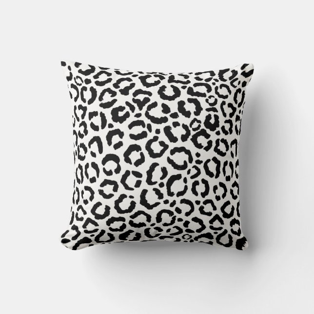 Modern Black White Leopard Animal Print Pattern Cushion (Front)