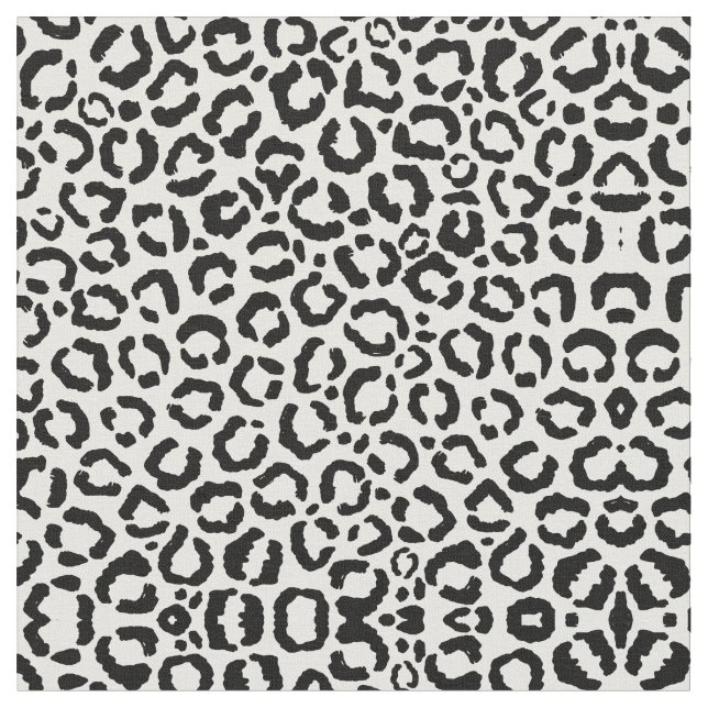 Modern Black White Leopard Animal Print Pattern Fabric (Close Up)