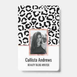 Modern Black White Leopard Animal Print Pattern ID Badge