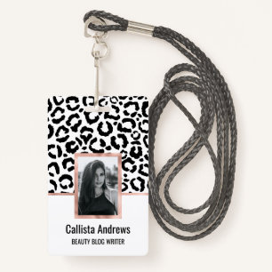 Modern Black White Leopard Animal Print Pattern ID Badge