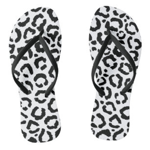 Modern Black White Leopard Animal Print Pattern Jandals