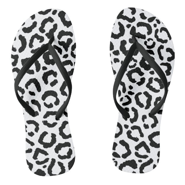 Modern Black White Leopard Animal Print Pattern Jandals (Footbed)