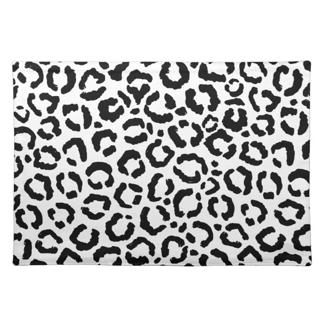 Modern Black White Leopard Animal Print Pattern Placemat (Front)