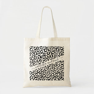 Modern Black White Leopard Animal Print Pattern Tote Bag