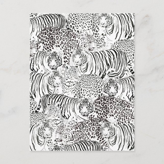 Modern Black White Leopard Tiger Animals Holiday Postcard (Front)