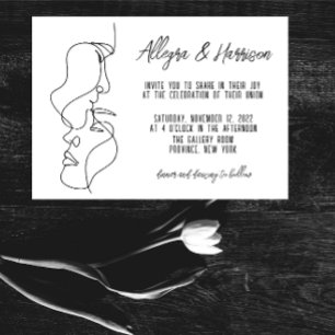 Modern Black White Line Art Typography Wedding Invitation