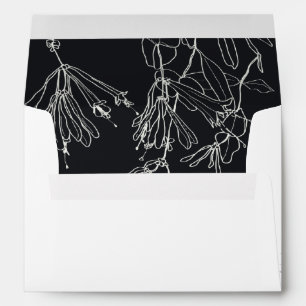 MODERN BLACK WHITE LINE DRAWING FLORAL ADDRESS ENVELOPE
