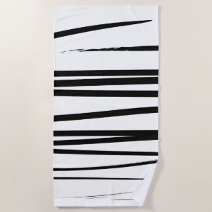Modern Black & White Lines Abstract Art Beach Towel