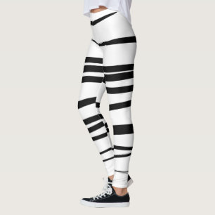 Modern Black & White Lines Abstract Art  Leggings