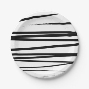 Modern Black & White Lines Abstract Art   Paper Plate