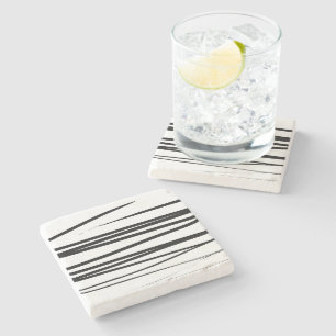 Modern Black & White Lines Abstract Art   Stone Coaster