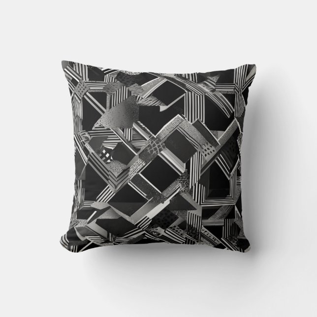 Modern Black & White Lines Abstract Cushion (Front)
