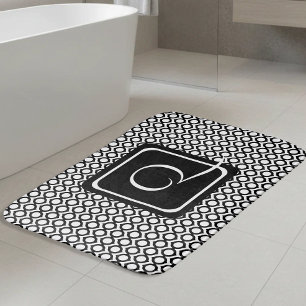 Modern Black White Linked Rings Monogram Bath Mat