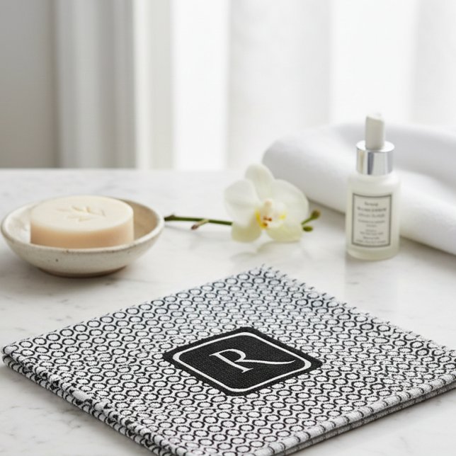 Modern Black White Linked Rings Monogram Wash Cloth (Creator Uploaded)