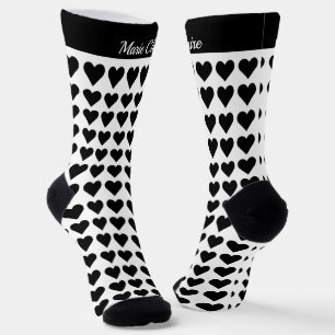 Modern Black White Little Hearts Personalised Socks