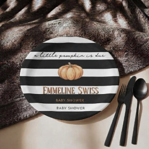 Modern Black & White Little Pumpkin Baby Shower Paper Plate