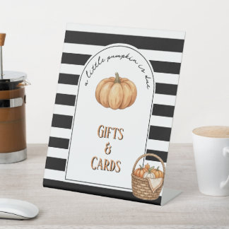 Modern Black & White Little Pumpkin Gifts & Cards Pedestal Sign