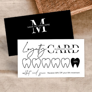 Modern Black White Logo Orthodontist Dentist Loyalty Card