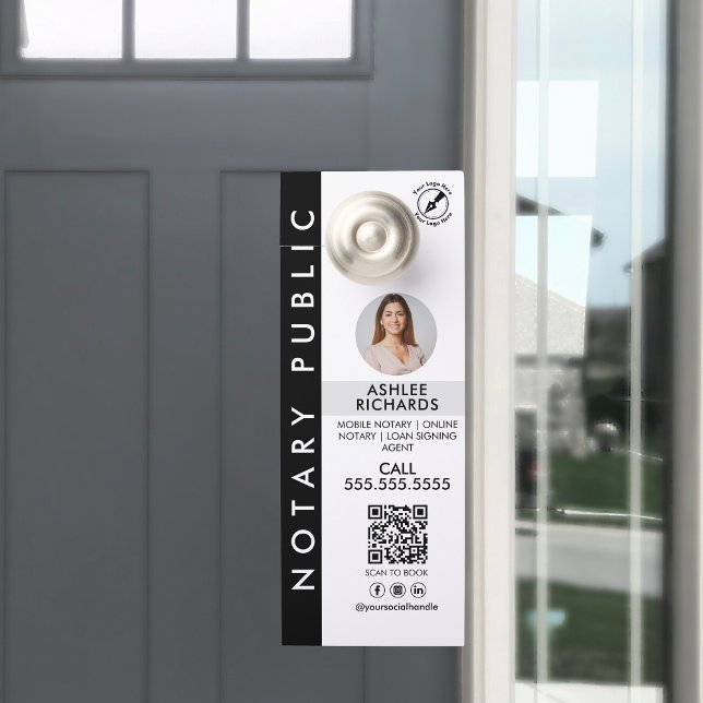 Modern Black & White Logo QR Code Notary Public Door Hanger (Creator Uploaded)