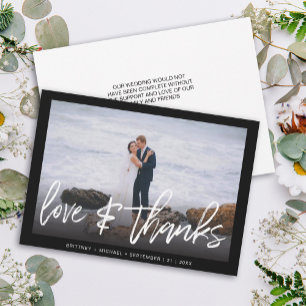 Modern Black & White Love and Thanks Photo Wedding Thank You Card