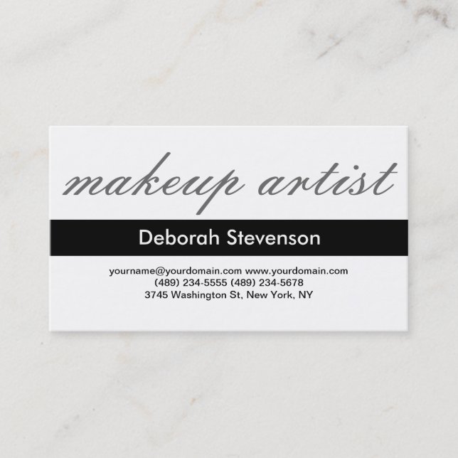 Modern Black White Makeup Artist Business Card (Front)