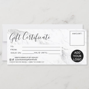 Modern black white marble gift certificate logo