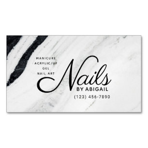 Modern Black & White Marble Nails By "Name" Magnetic Business Card