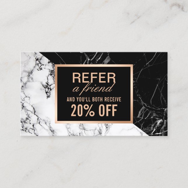 Modern Black White Marble Refer a Friend Referral (Front)