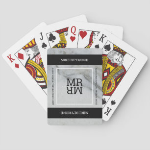 modern black & white marbled playingcard with name playing cards