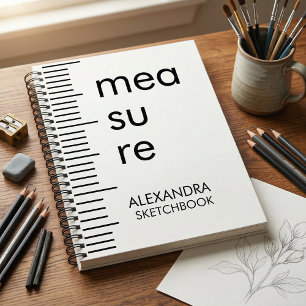 Modern Black White Measure Typography Sketchbook Notebook