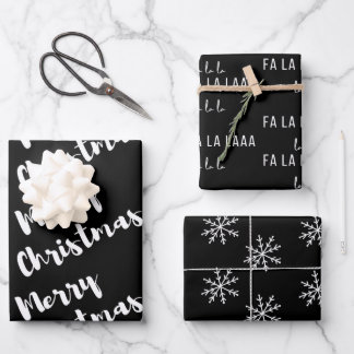 Modern Black White Merry Christmas Calligraphy Wrapping Paper Sheet