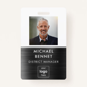 Modern Black White Metal Employee Photo ID ID Badge