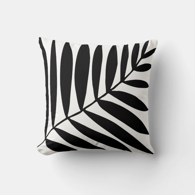 Modern Black White Minimal Botanical Plant Palm Cushion (Front)