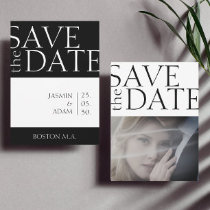 Modern Black White Minimal Photo Wedding Save The Date