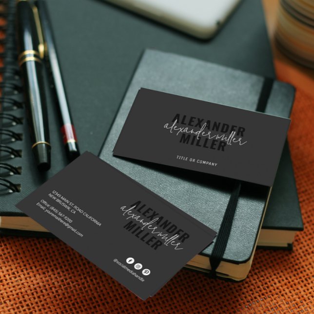 Modern Black White Minimal Script Business Card (Creator Uploaded)