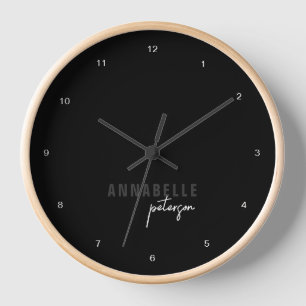 Modern Black & White Minimal Script Personalized Clock
