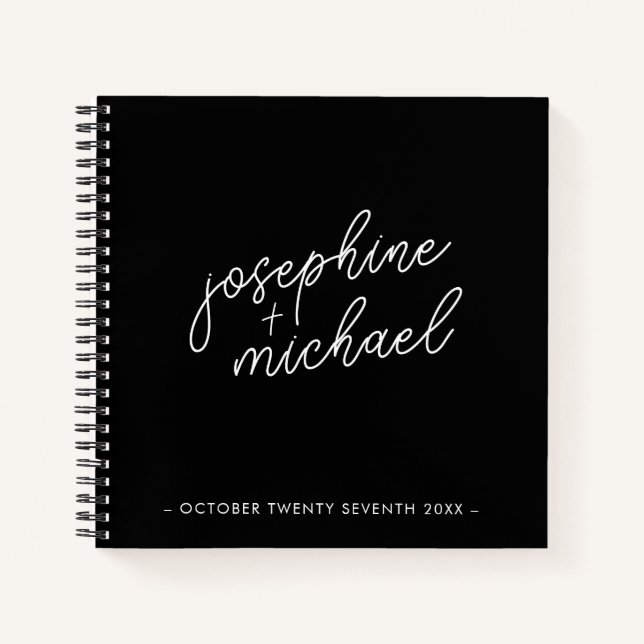 Modern Black & White Minimal Wedding Guest Book (Front)