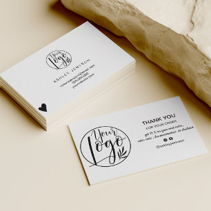 Modern black white minimalist logo order thank you business card