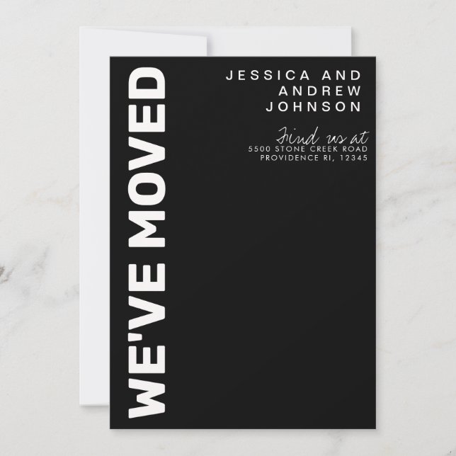 Modern Black White Minimalist Moving Announcement (Front)