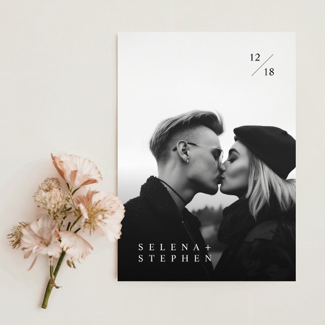 Modern Black & White Minimalist Photo Wedding Invitation (Creator Uploaded)