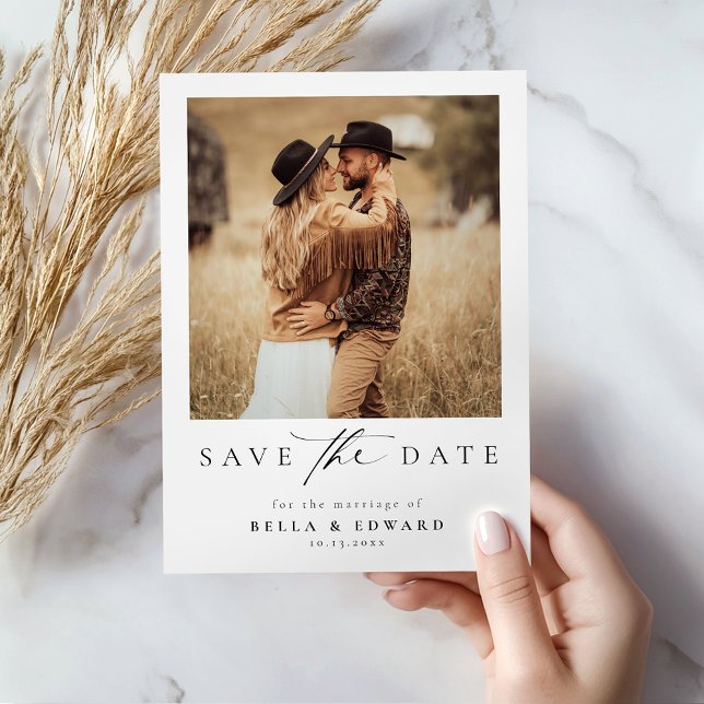 Modern Black White Minimalist Photo Wedding Save The Date (Creator Uploaded)